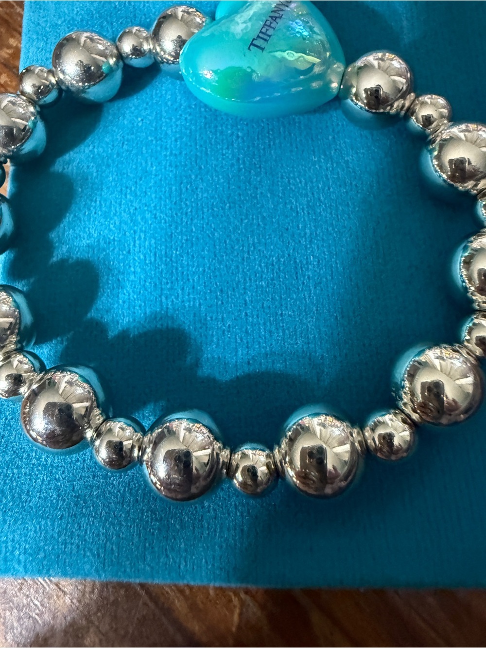 Tiffany & Co. Silver Bead Bracelet with Turquoise Heart Charm